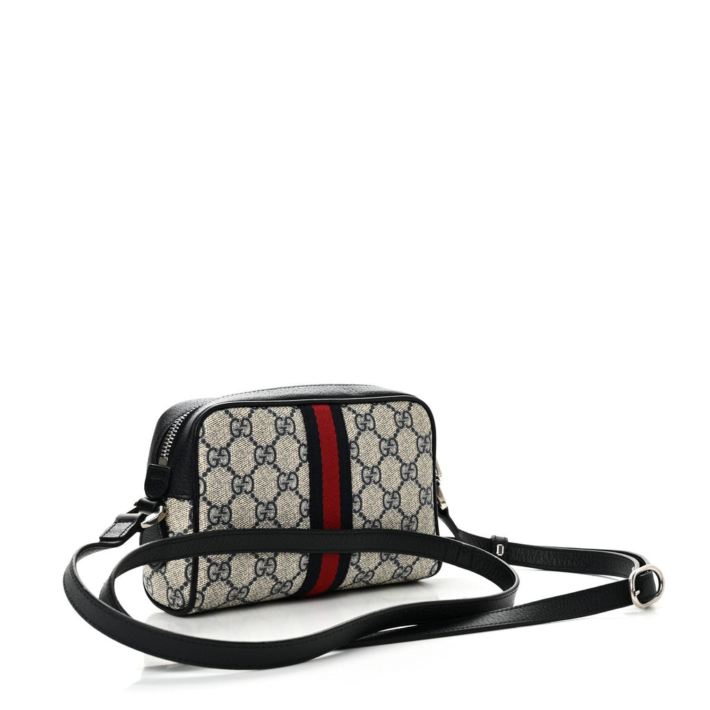 GG Supreme Monogram Textured Dollar Calfskin Web Mini Ophidia Shoulder Bag Beige Blue