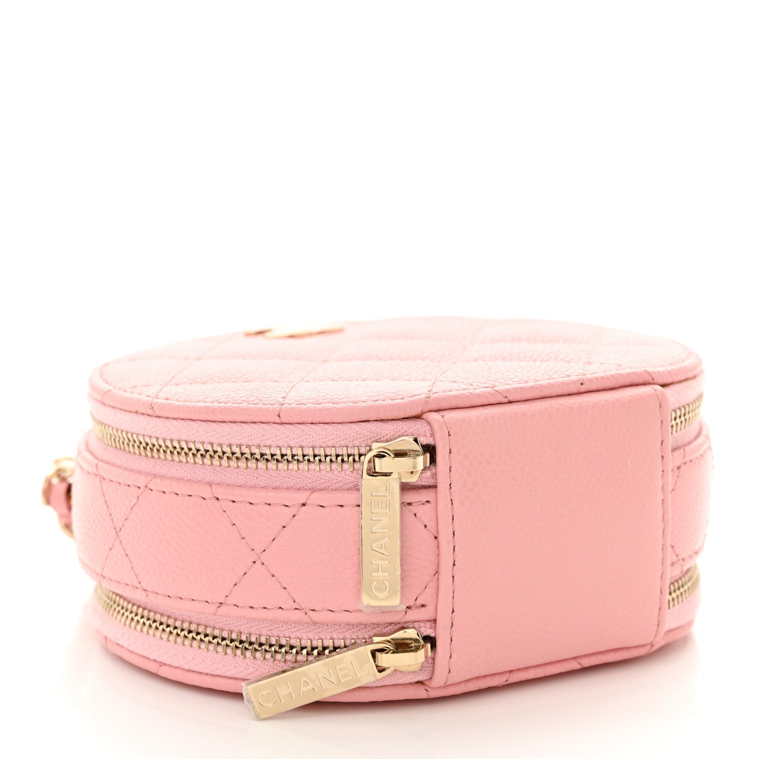 Caviar Quilted Round Handle With Care Vanity With Chain Pink