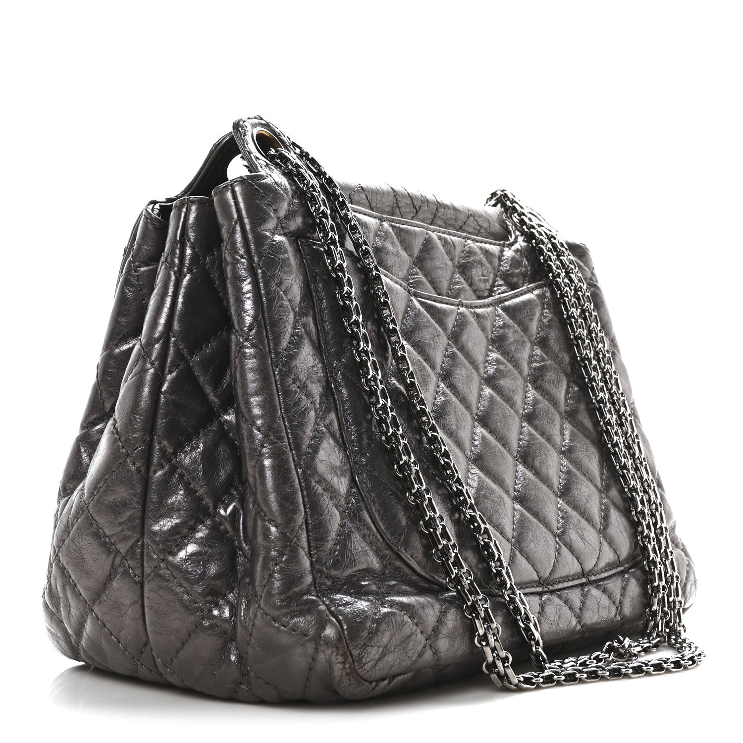 Metallic Aged Calfskin Quilted Reissue 2.55 Accordion Flap Dark Silver