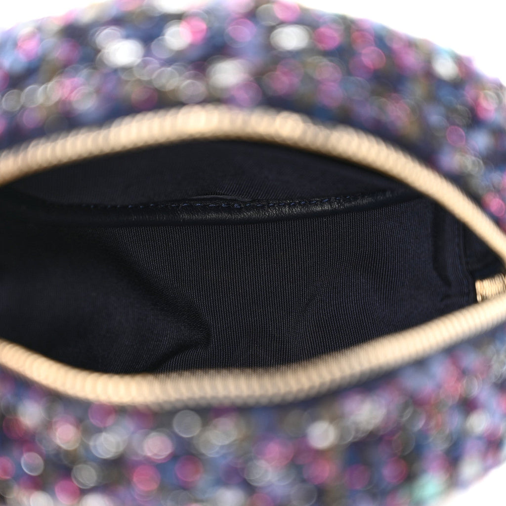 Tweed Quilted Round Clutch With Chain Multicolor
