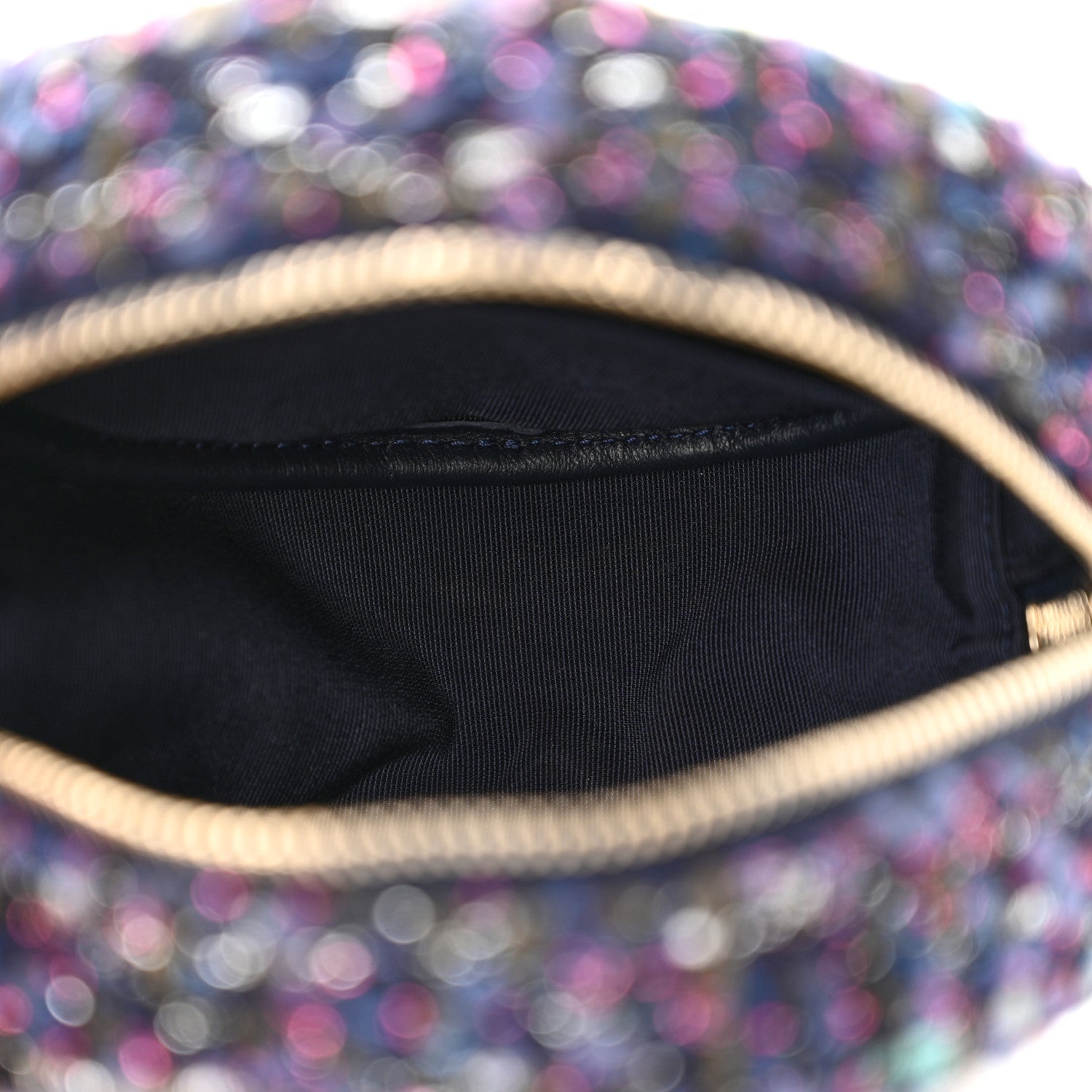 Tweed Quilted Round Clutch With Chain Multicolor