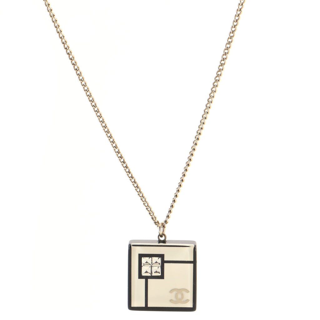 CC Square Pendant Necklace Resin with Crystals and Metal