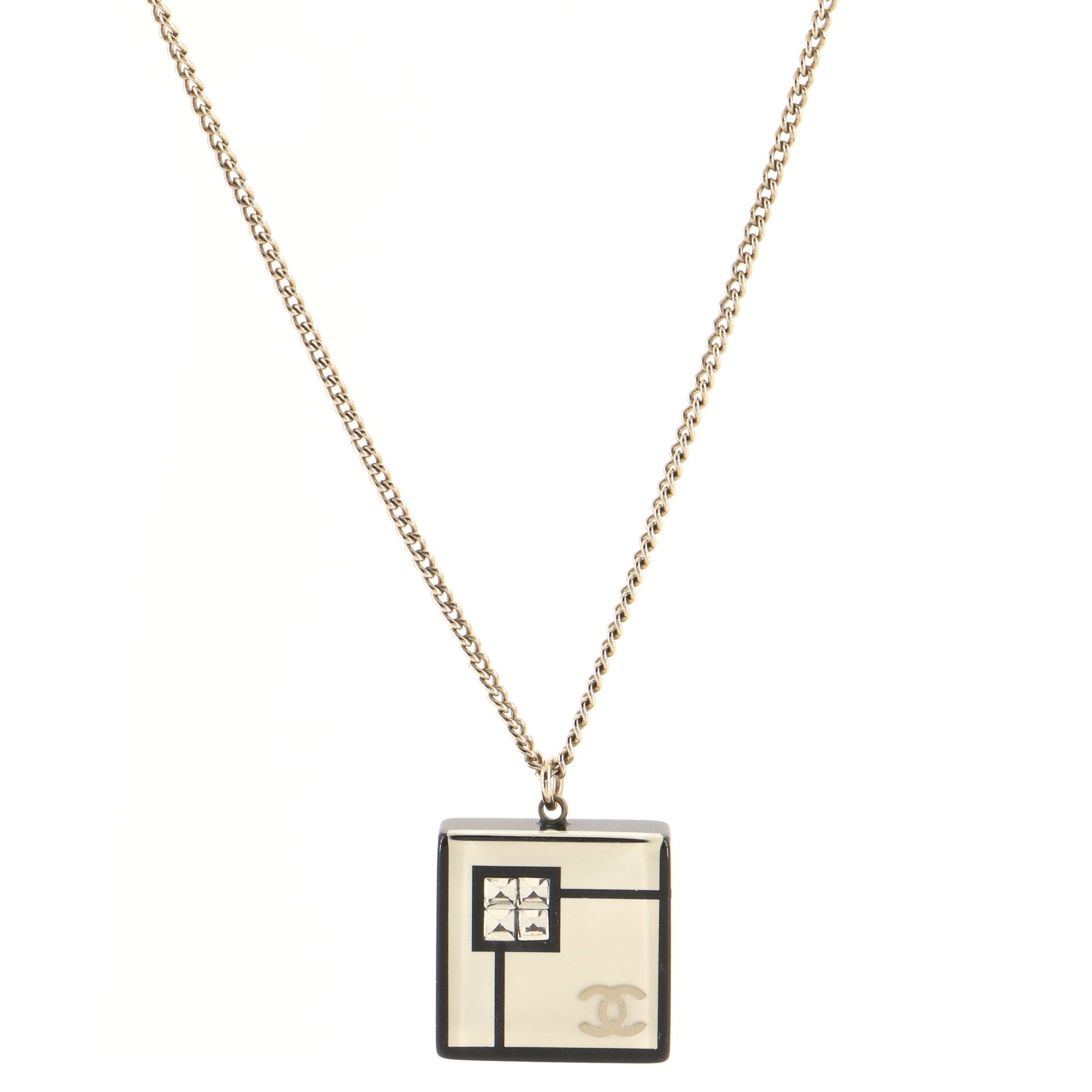CC Square Pendant Necklace Resin with Crystals and Metal