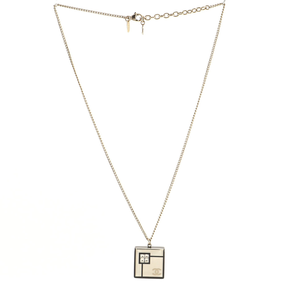 CC Square Pendant Necklace Resin with Crystals and Metal