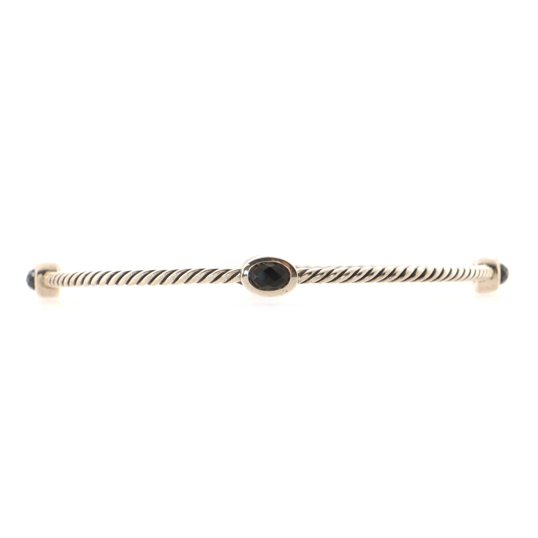 Color Classics Four Station Bangle Bracelet Sterling Silver with Black Onyx 2.5mm