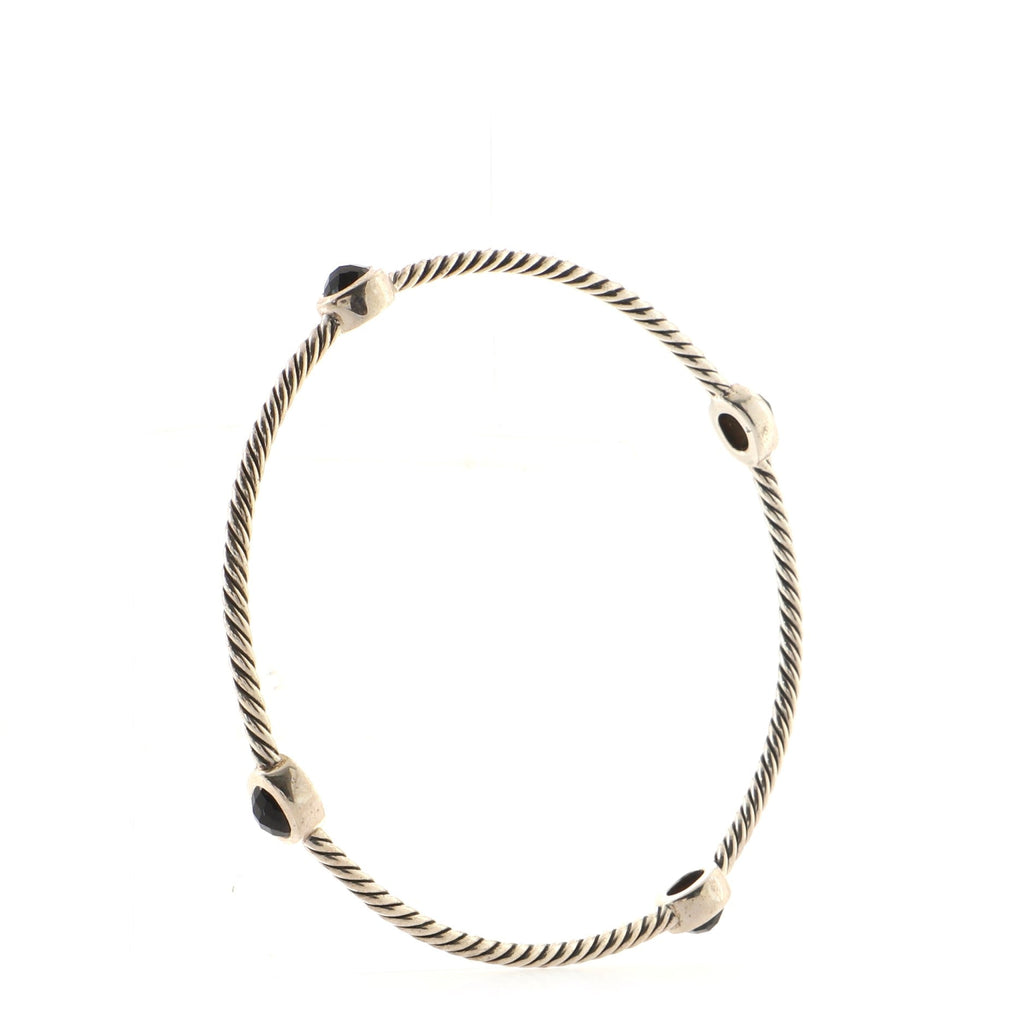 Color Classics Four Station Bangle Bracelet Sterling Silver with Black Onyx 2.5mm