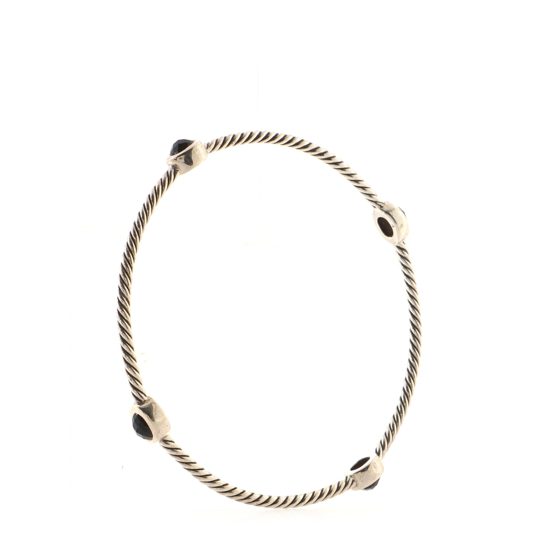 Color Classics Four Station Bangle Bracelet Sterling Silver with Black Onyx 2.5mm