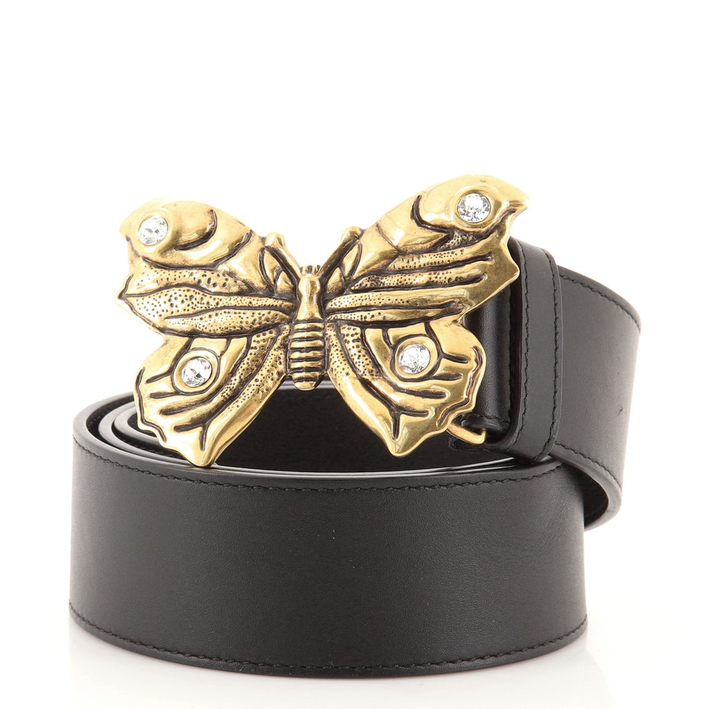 Butterfly Belt Crystal Embellished Metal with Leather Wide 80