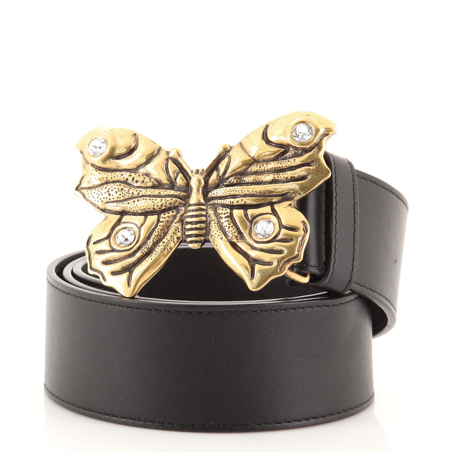 Butterfly Belt Crystal Embellished Metal with Leather Wide 80