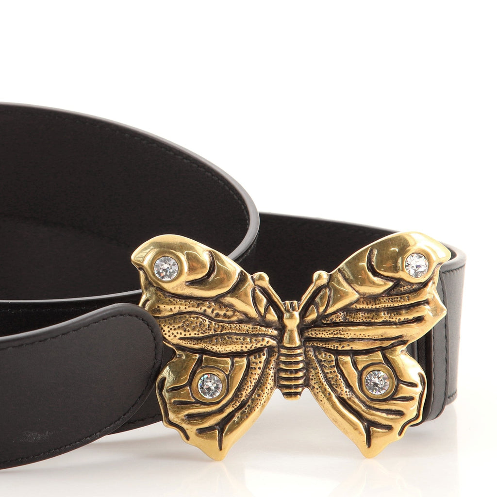 Butterfly Belt Crystal Embellished Metal with Leather Wide 80