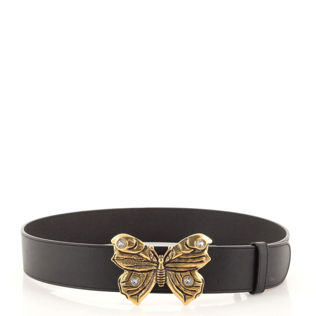 Butterfly Belt Crystal Embellished Metal with Leather Wide 80