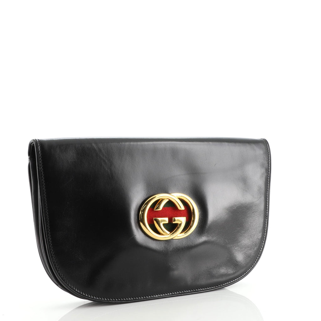 Britt Web Rounded Flap Clutch Leather