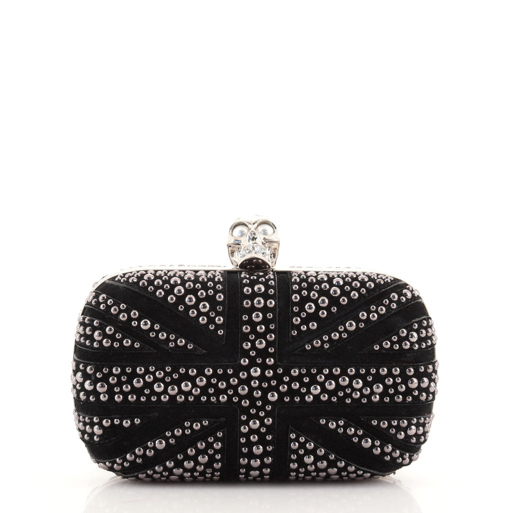 Britannia Skull Box Clutch Studded Suede Small