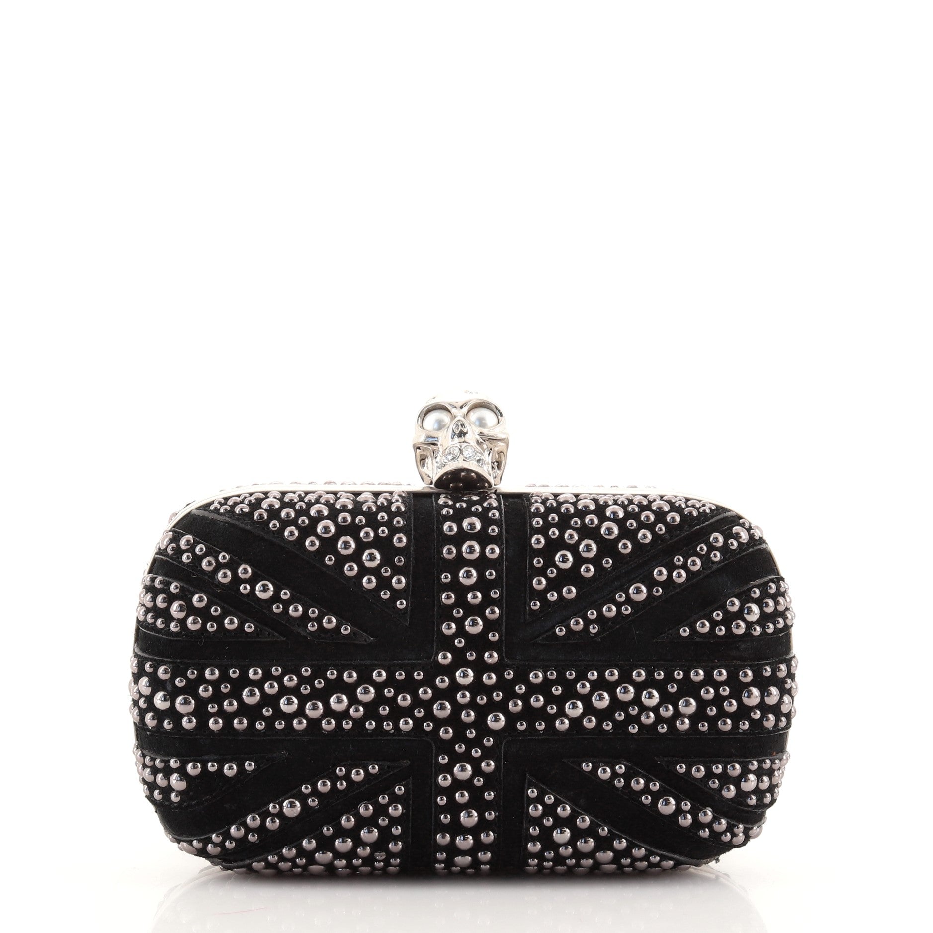 Britannia Skull Box Clutch Studded Suede Small