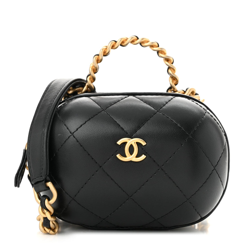 Lambskin Quilted Small CC Bubble Vanity Case With Chain Black
