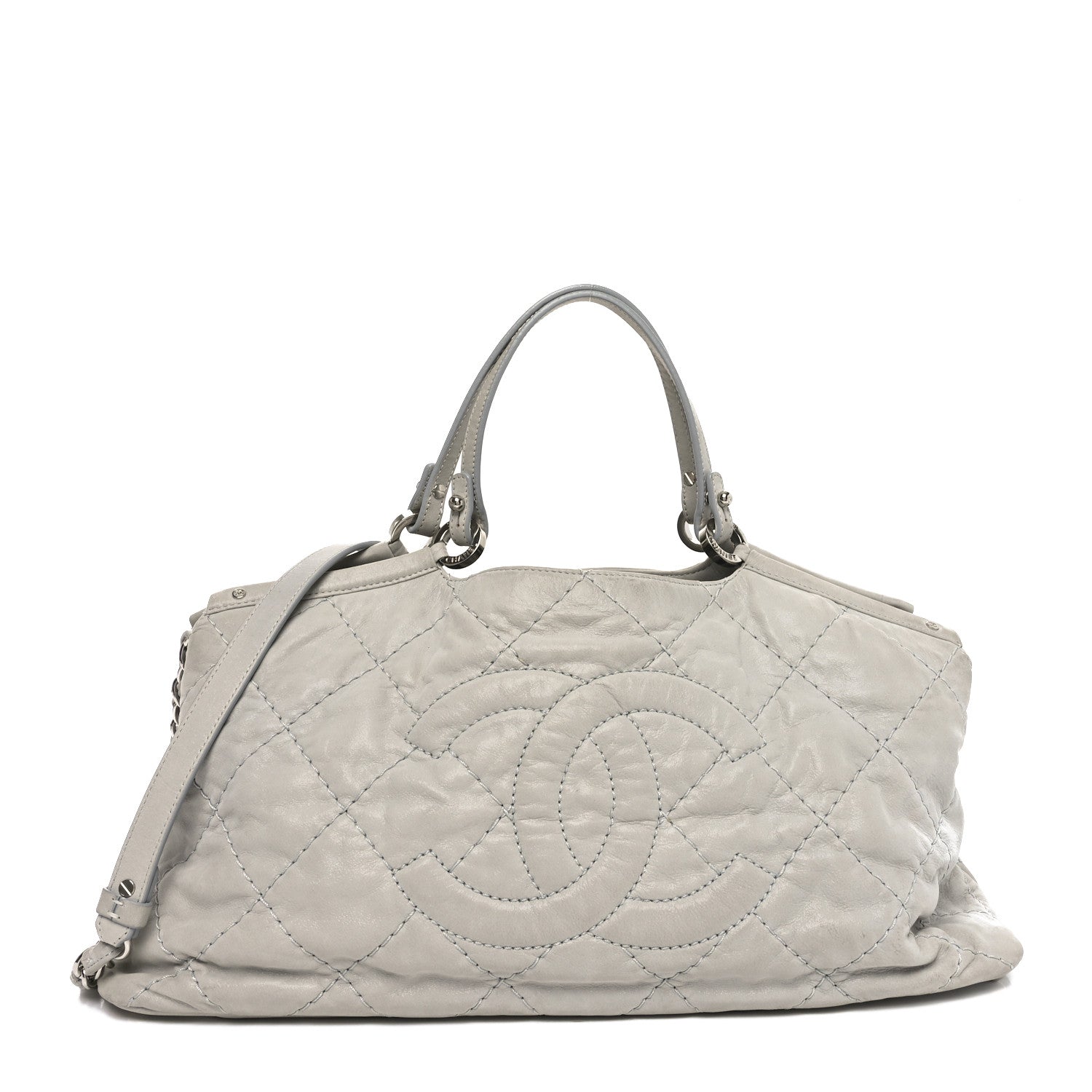 Iridescent Calfskin Quilted Small Sea Hit Tote Gris Clair