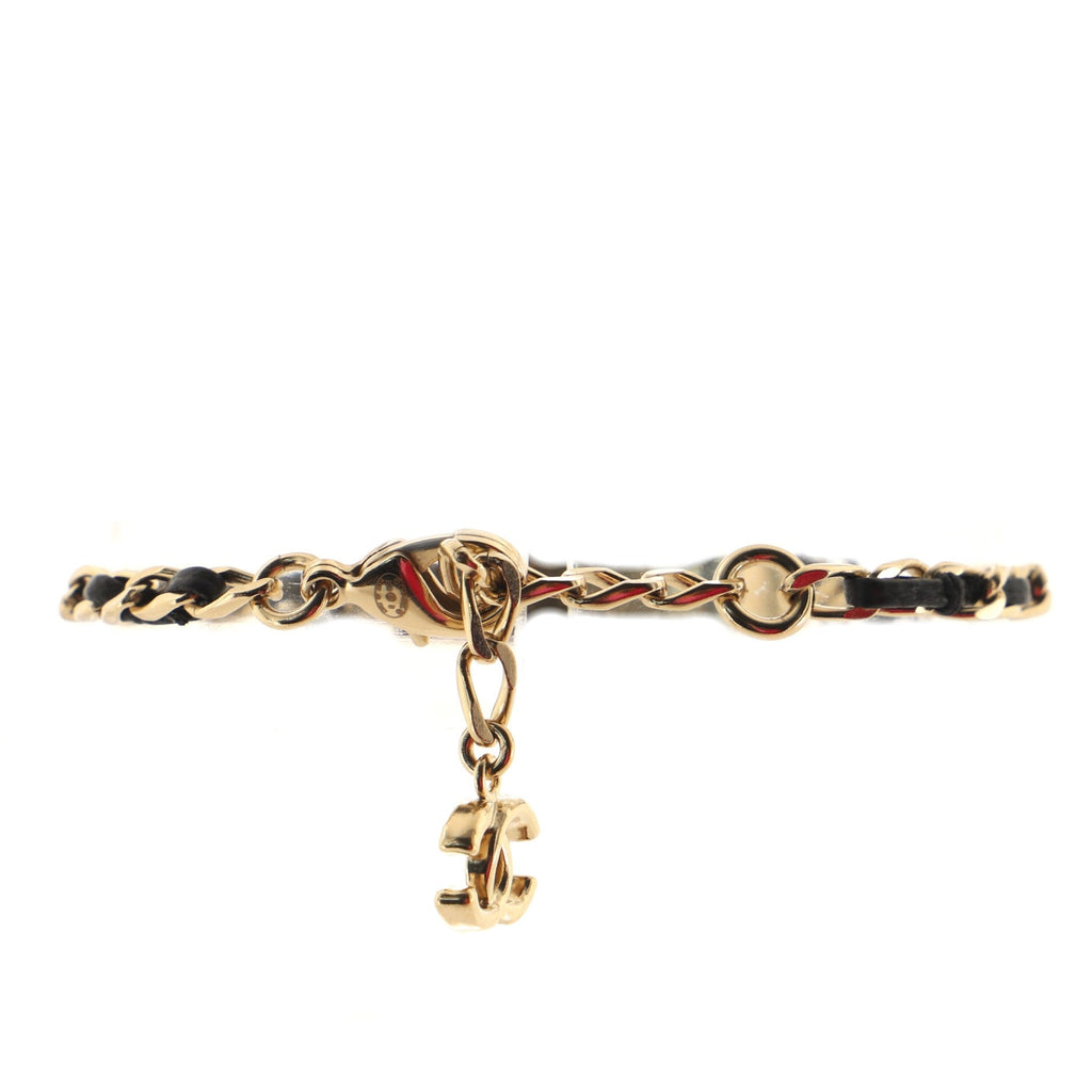 Chain Link ID Bracelet Metal and Leather with Crystals