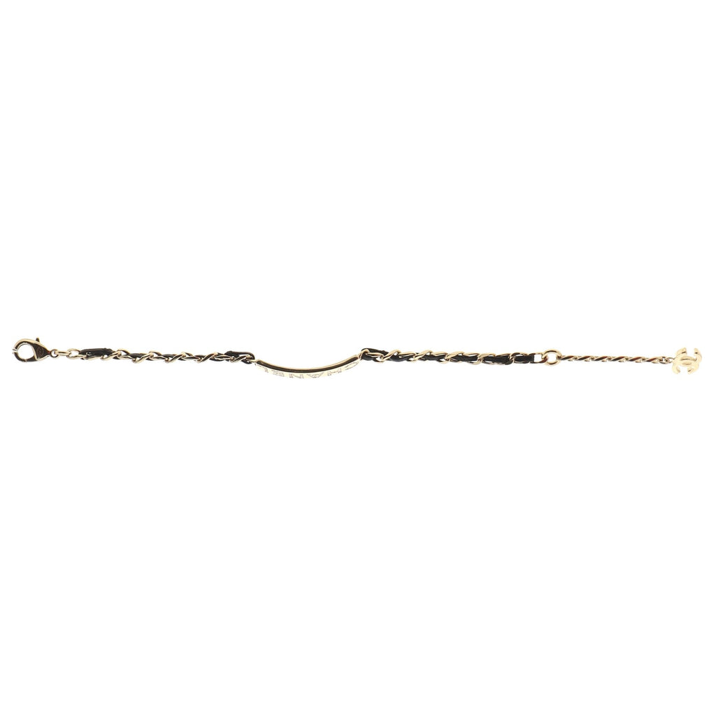 Chain Link ID Bracelet Metal and Leather with Crystals
