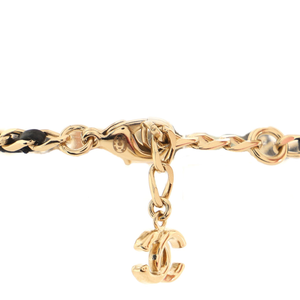 Chain Link ID Bracelet Metal and Leather with Crystals
