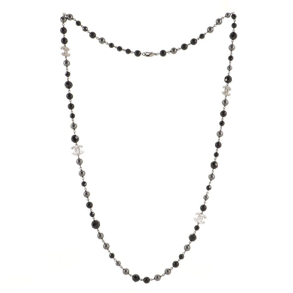 CC Station Long Necklace Ruthenium with Resin and Faux Pearls
