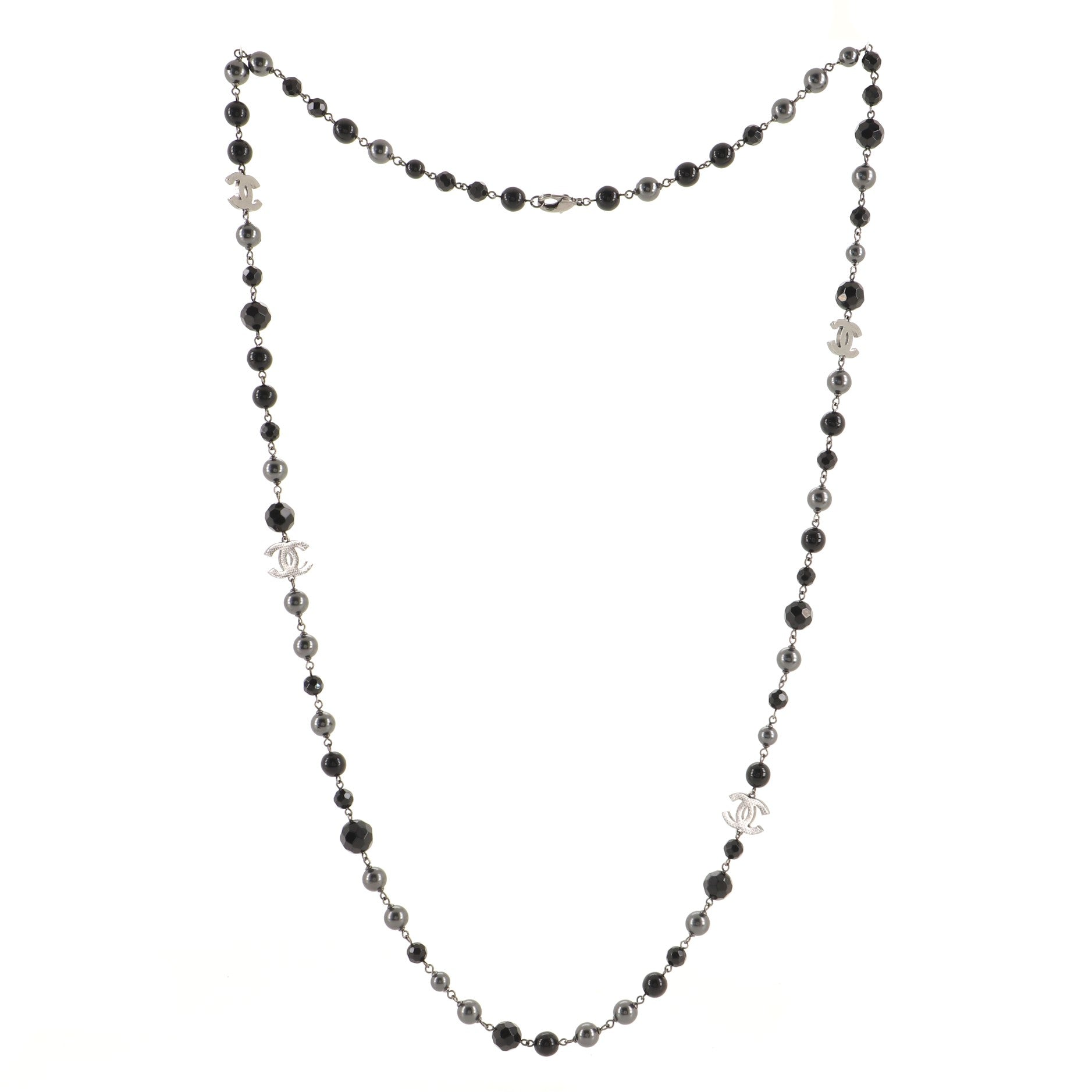 CC Station Long Necklace Ruthenium with Resin and Faux Pearls