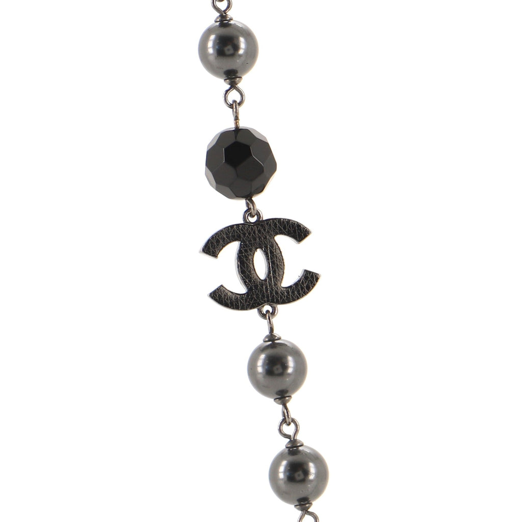 CC Station Long Necklace Ruthenium with Resin and Faux Pearls