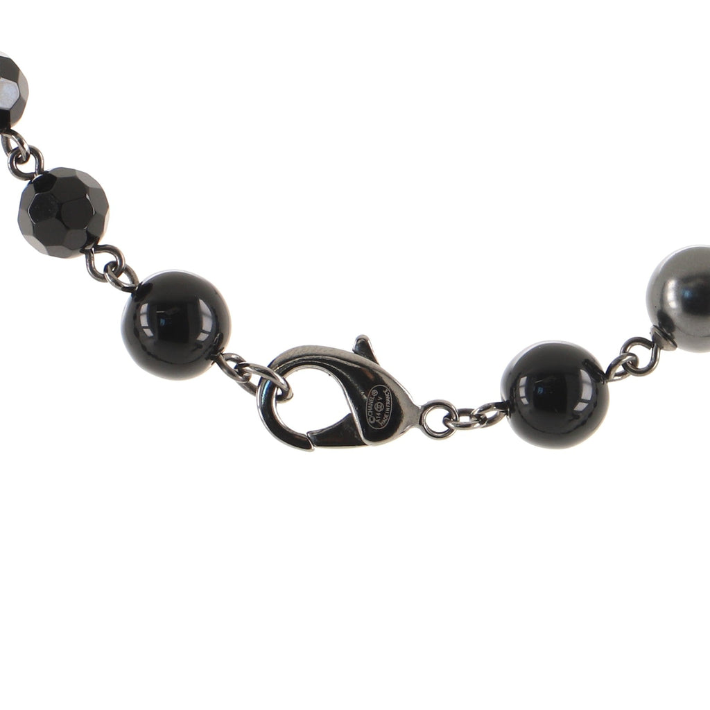 CC Station Long Necklace Ruthenium with Resin and Faux Pearls