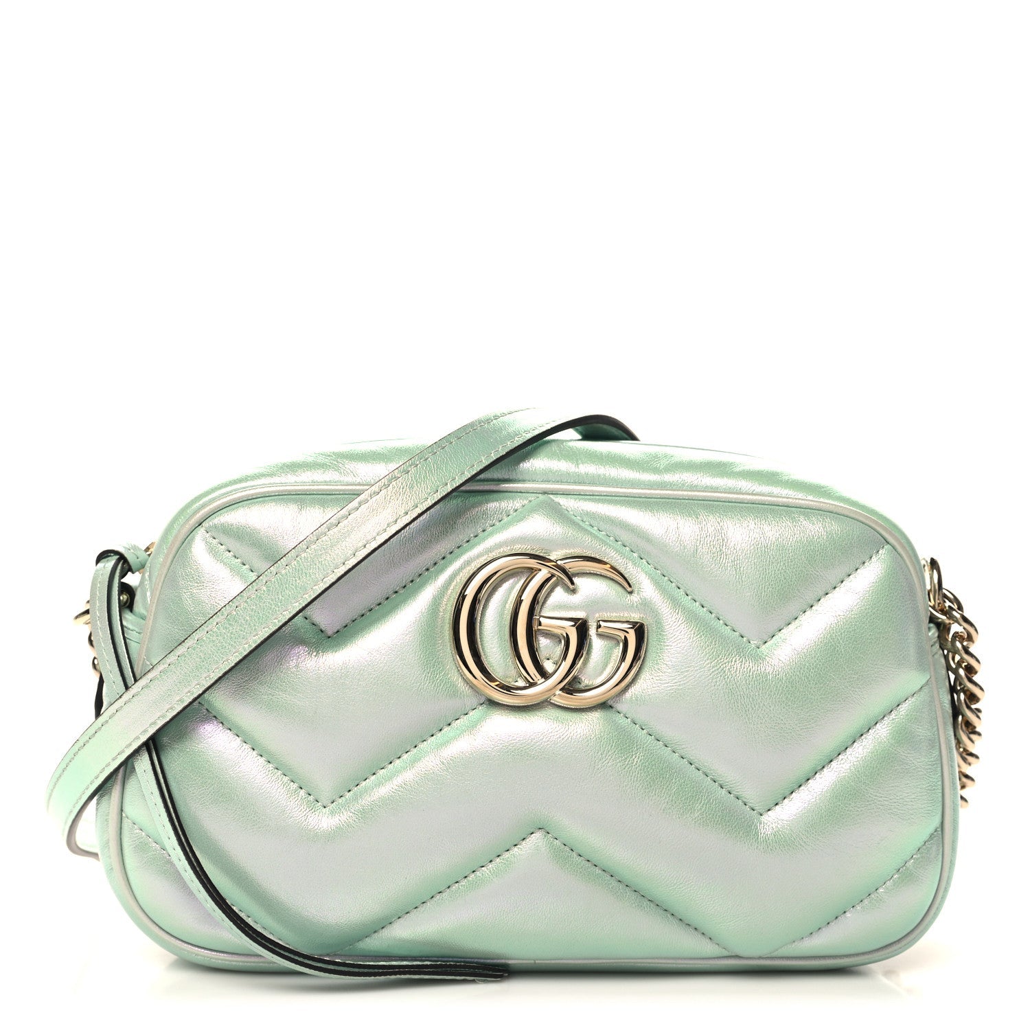Iridescent Nappa Chevron Matelasse Small GG Marmont Chain Shoulder Bag Iridescent Salvy Green