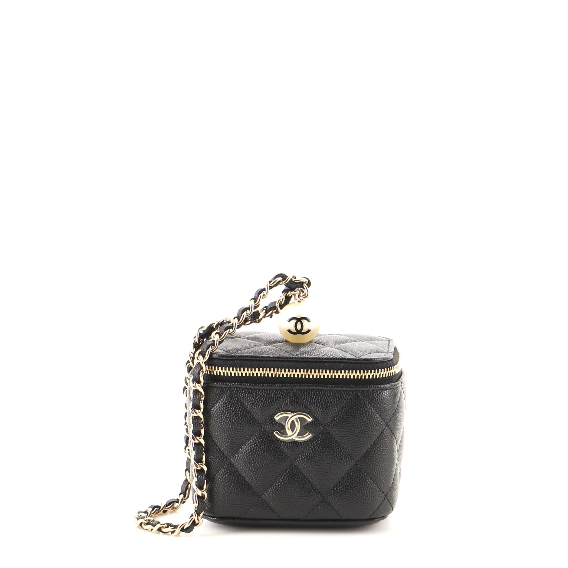Classic Pearl Vanity Case with Chain Quilted Caviar Mini