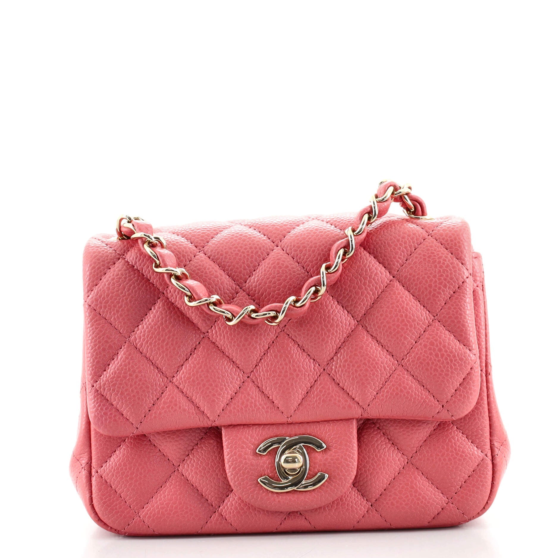 Square Classic Single Flap Bag Quilted Caviar Mini