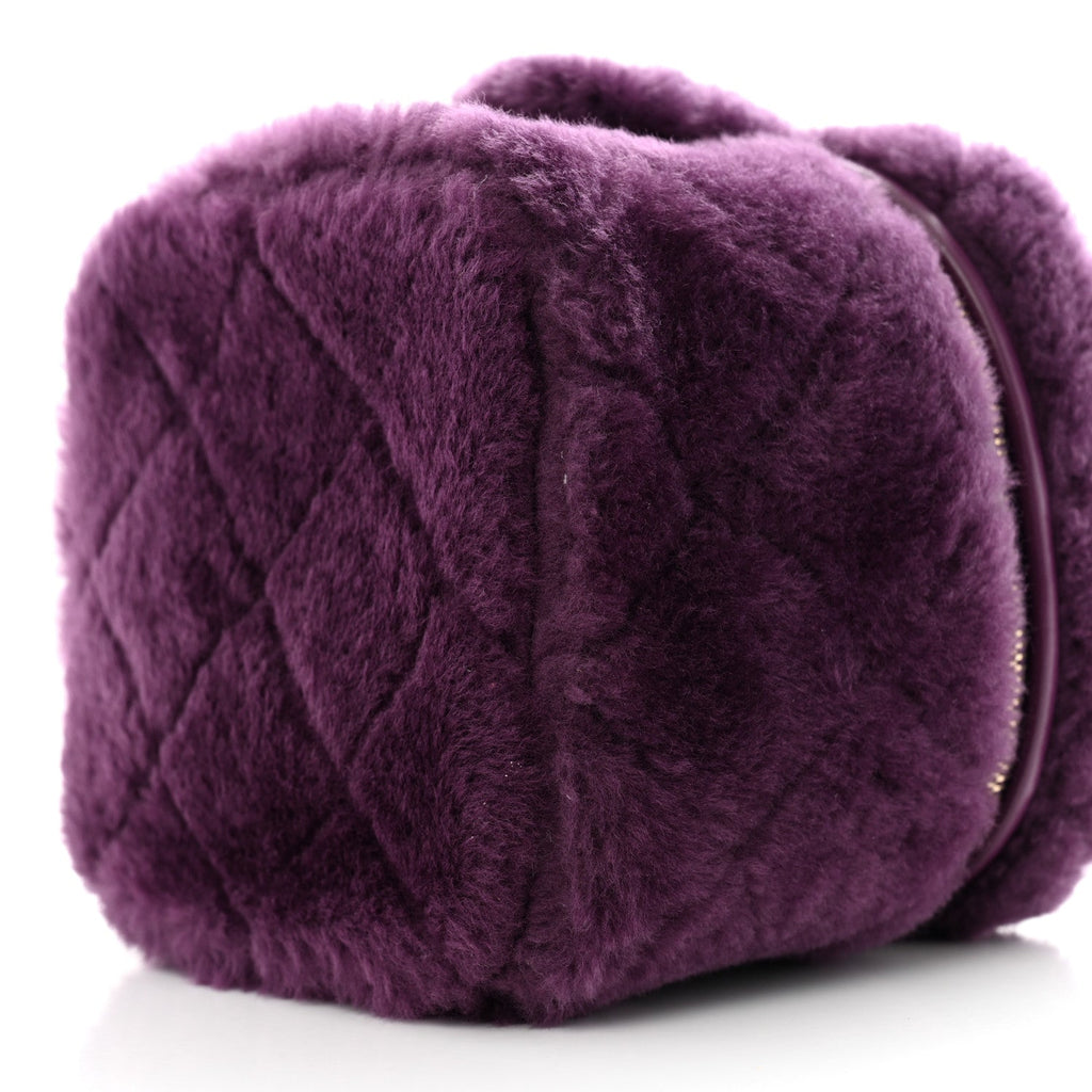 Shearling Lambskin Quilted Small Vanity Case Purple