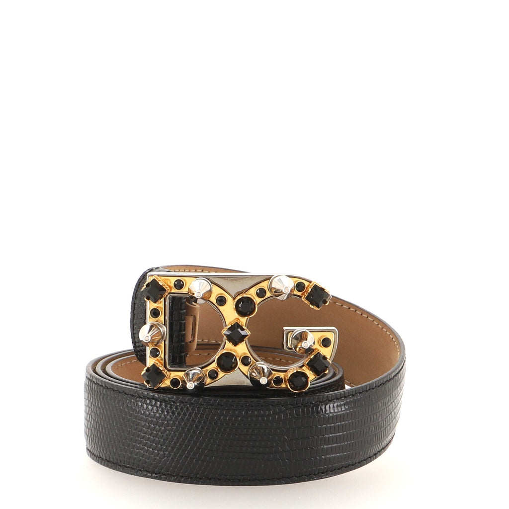 DG Logo Belt Lizard Embossed Leather with Embellished Buckle Wide 95