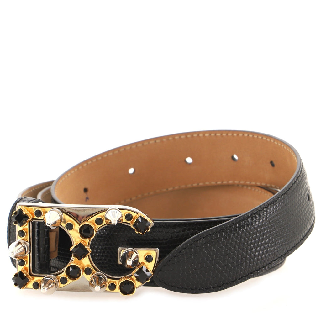 DG Logo Belt Lizard Embossed Leather with Embellished Buckle Wide 95