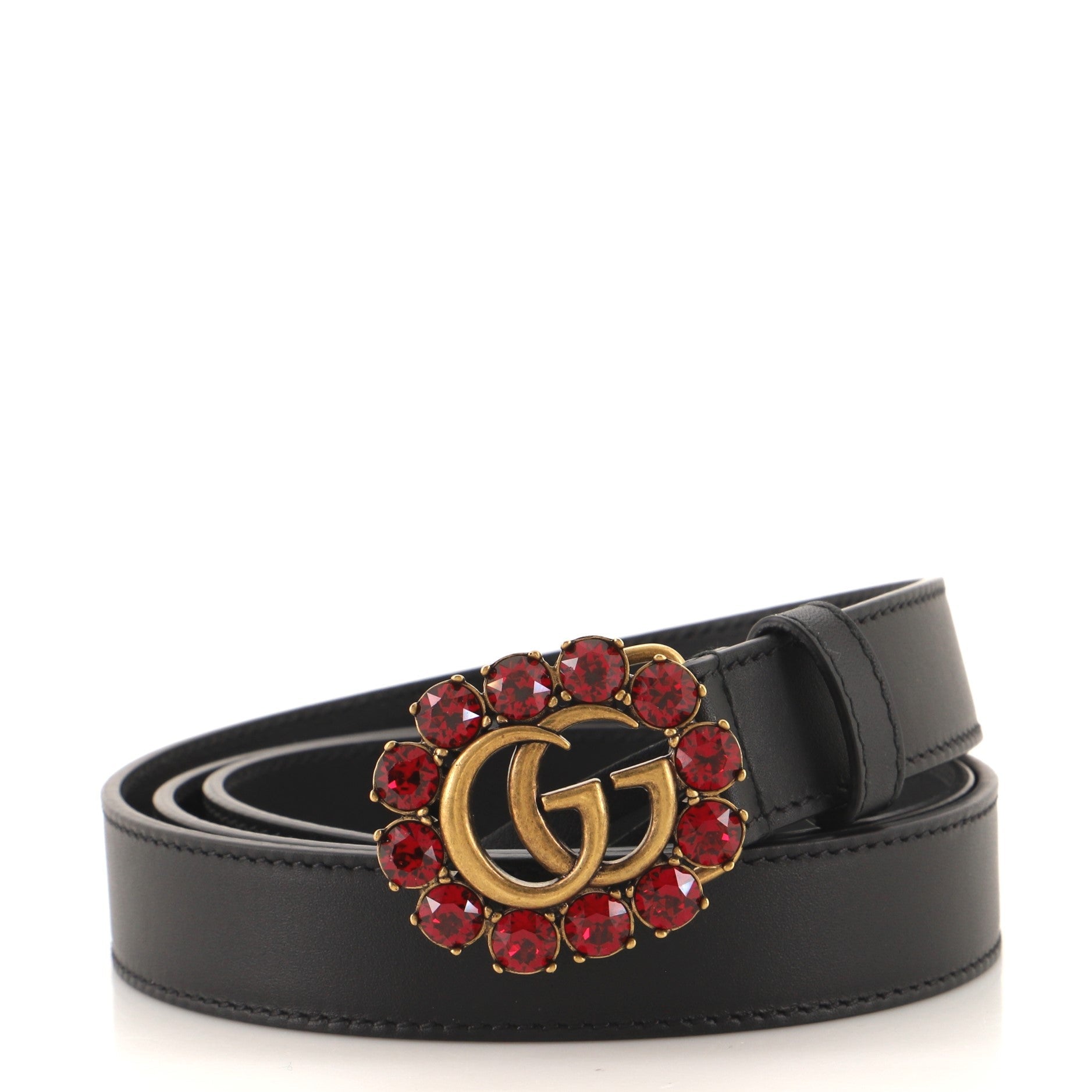 Crystal Around GG Belt Leather Thin 95