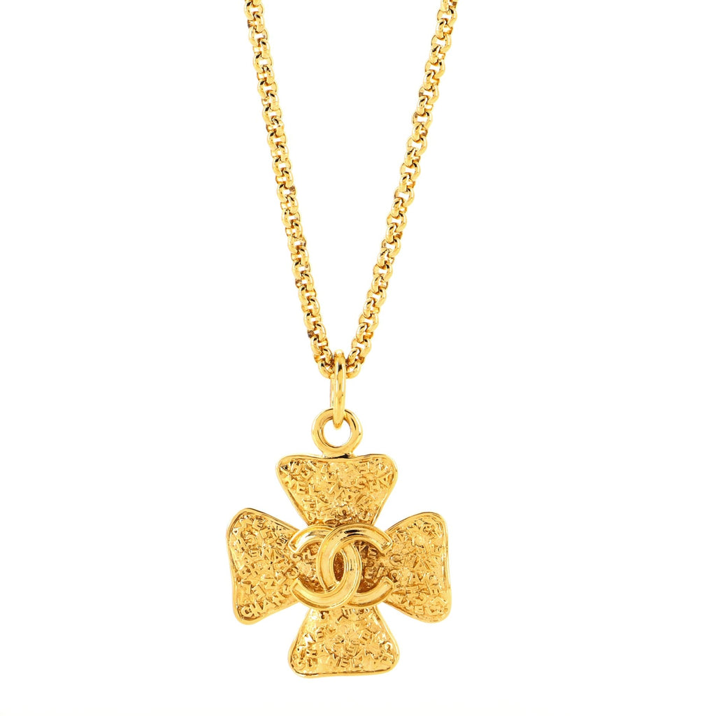 Vintage CC Cross Pendant Necklace Textured Metal