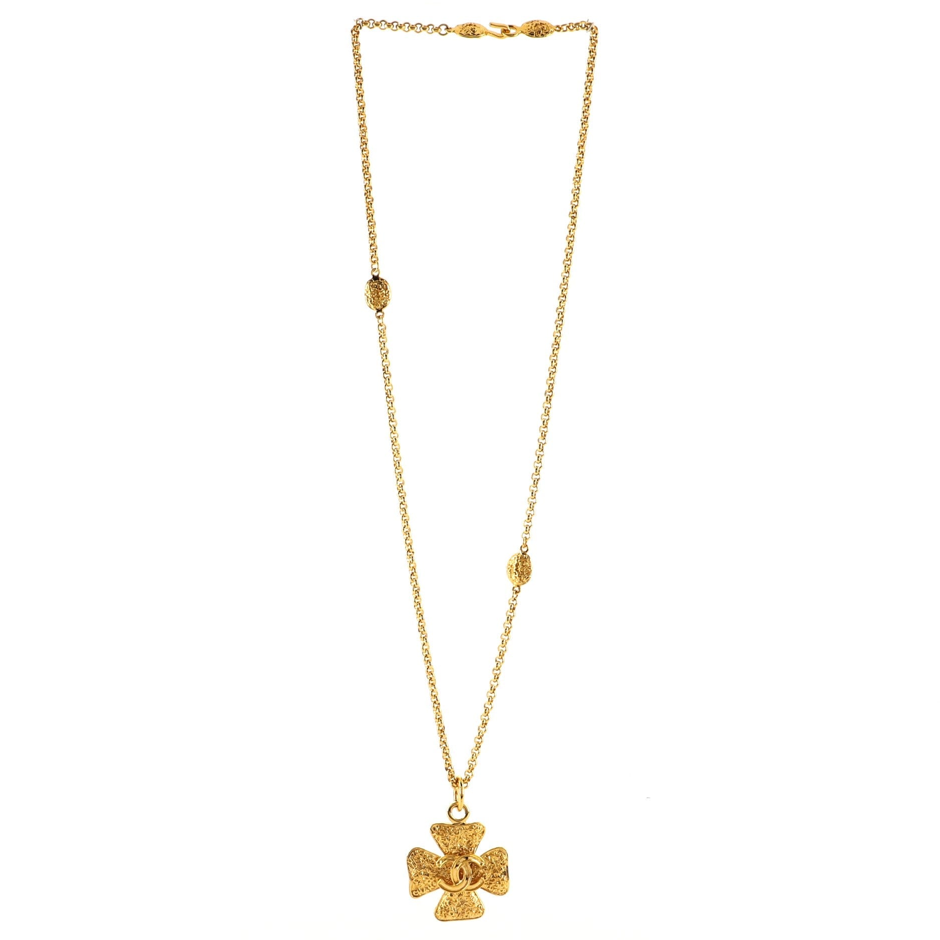 Vintage CC Cross Pendant Necklace Textured Metal
