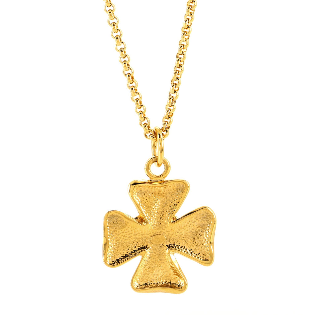 Vintage CC Cross Pendant Necklace Textured Metal