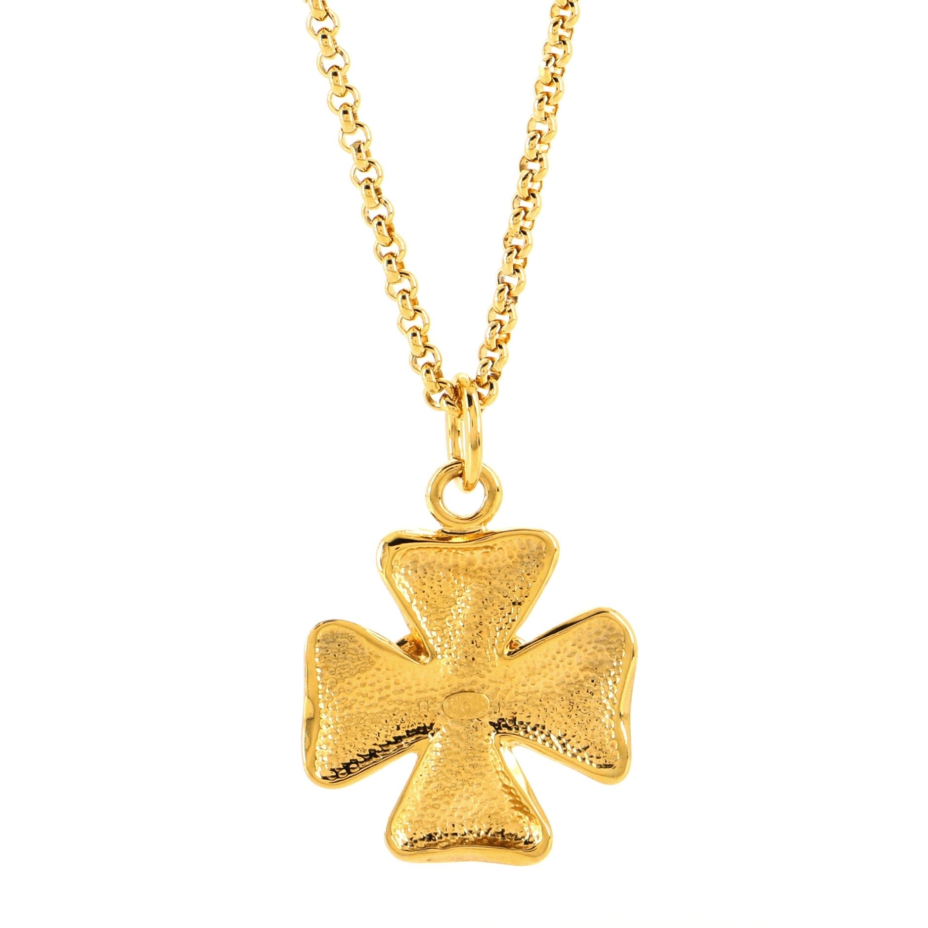 Vintage CC Cross Pendant Necklace Textured Metal