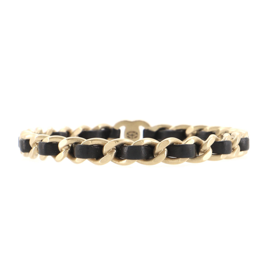 Interwoven Chain CC Turnlock Bracelet Metal and Leather