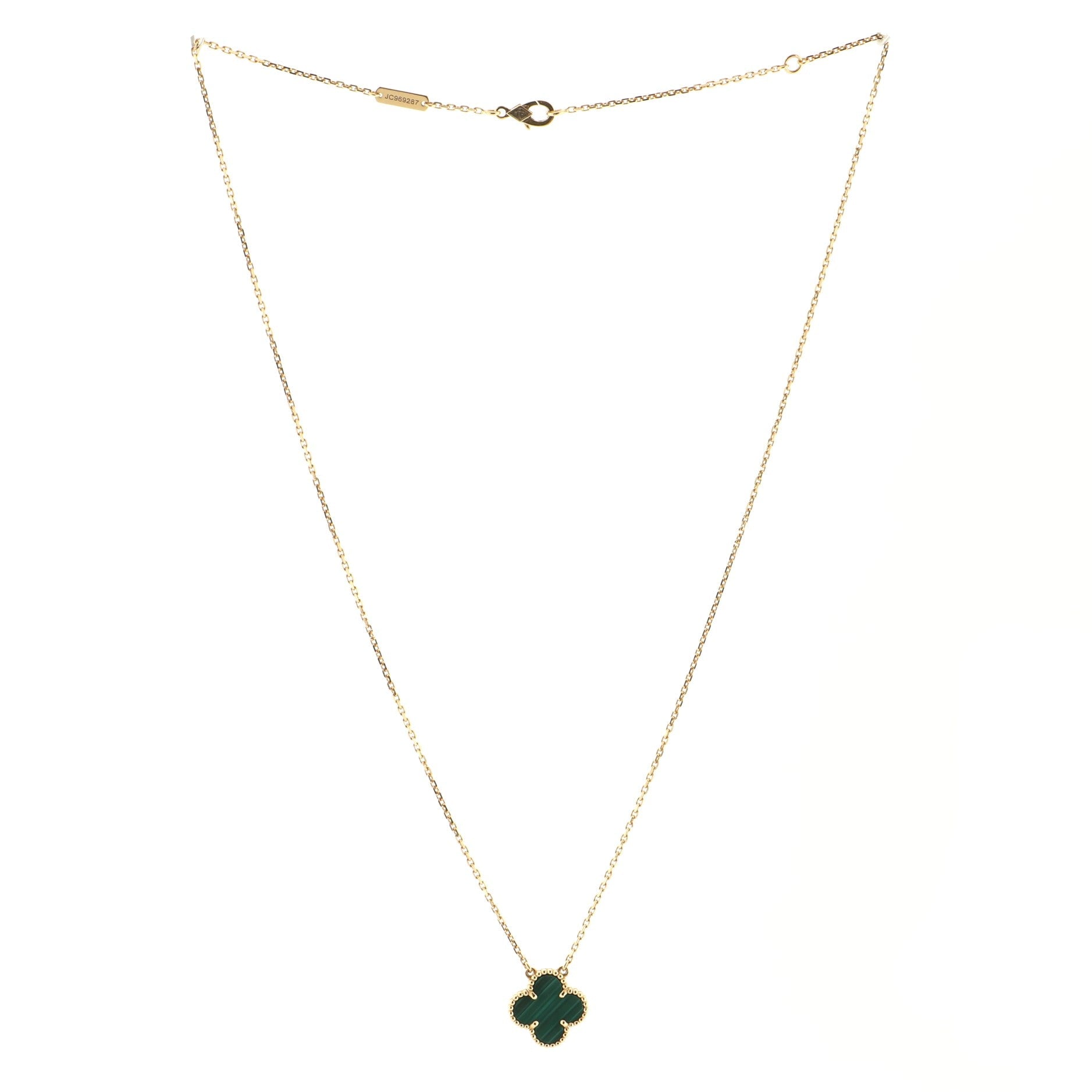 Vintage Alhambra Pendant Necklace 18K Yellow Gold and Malachite