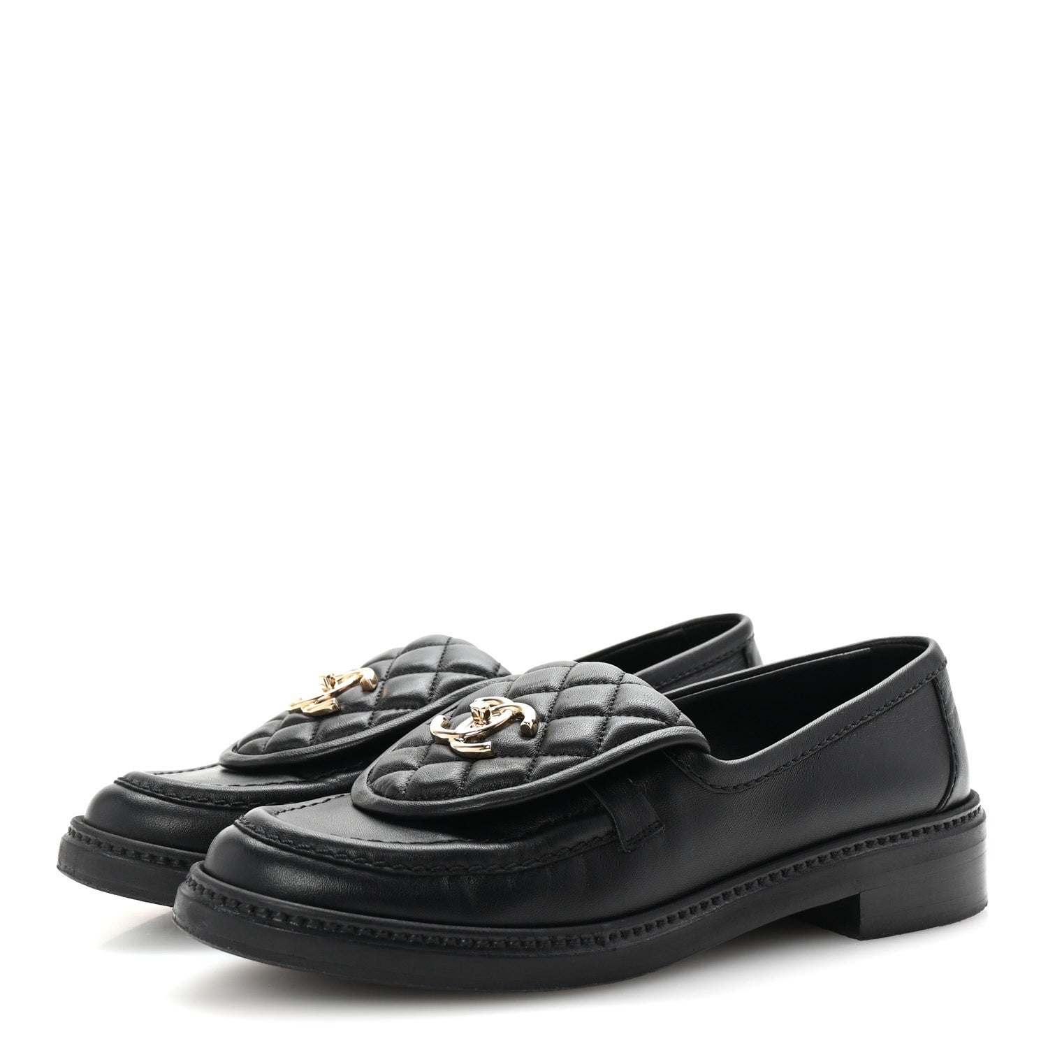 Lambskin Quilted CC Turnlock Loafers 37.5 Black