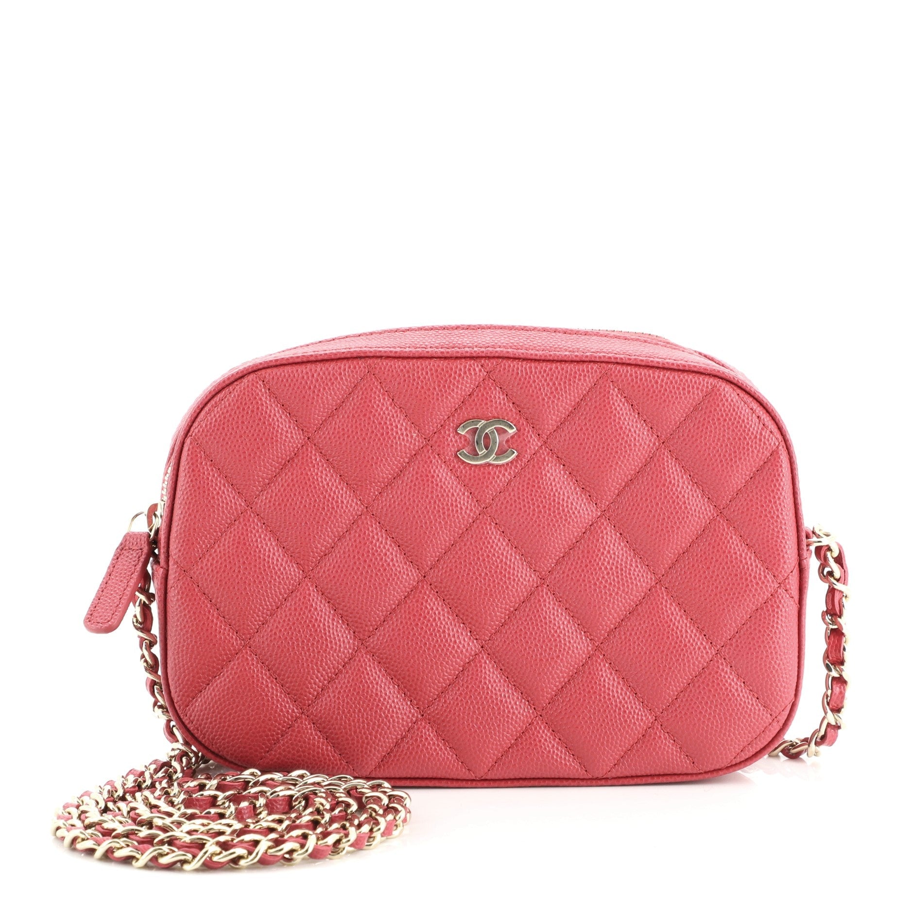 Zip Around Chain Camera Case Quilted Caviar Mini