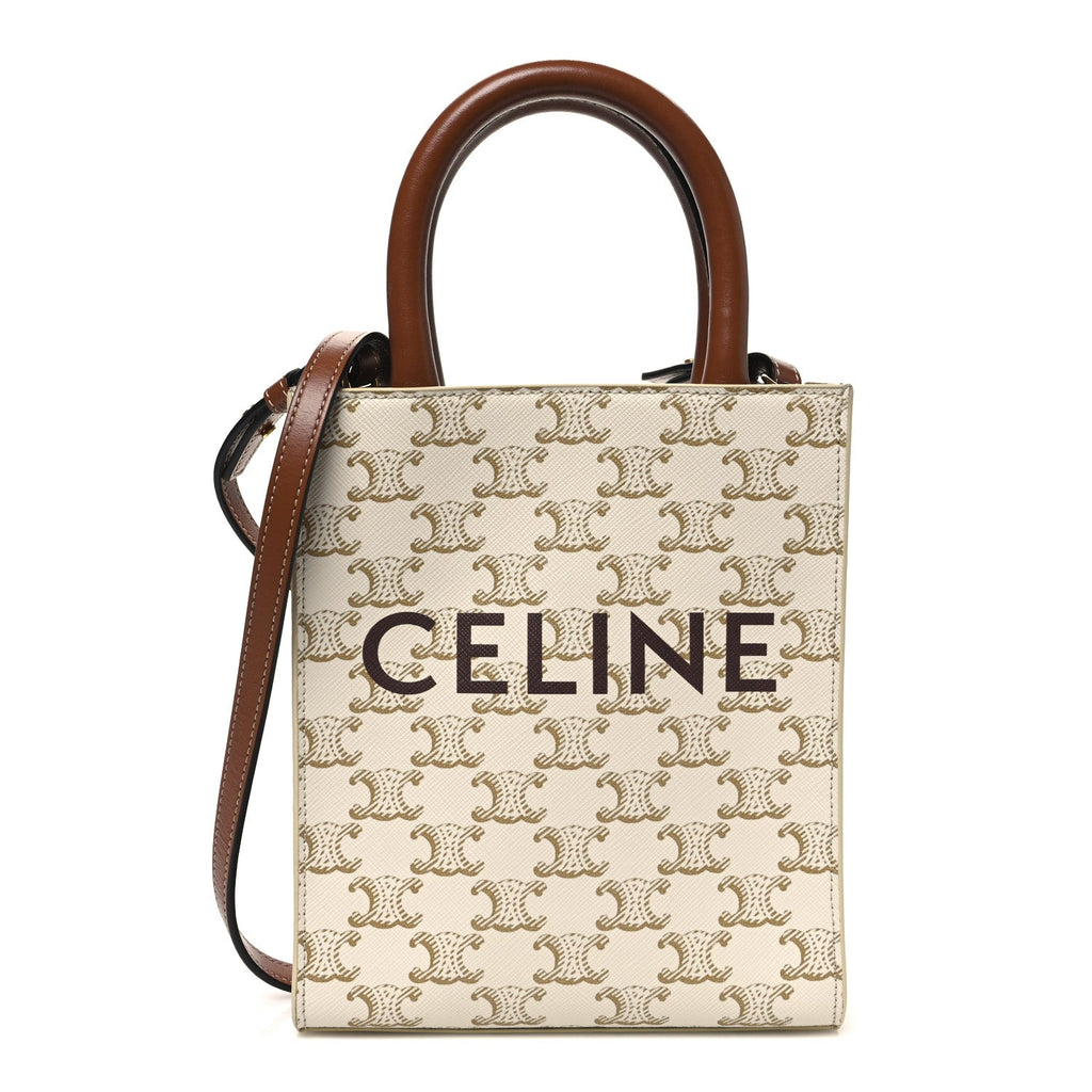 Triomphe Canvas Calfskin Mini Vertical Cabas White