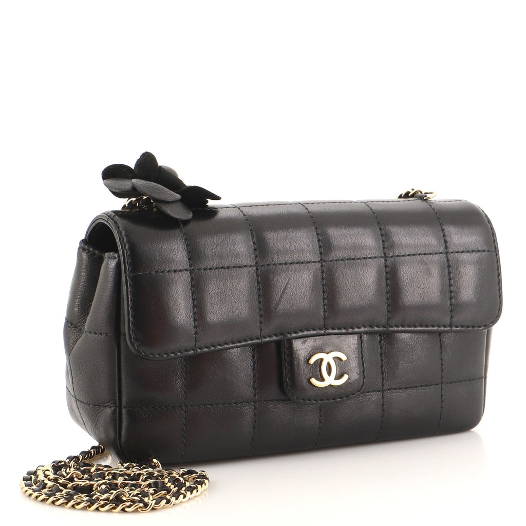 Camellia Chocolate Bar Flap Bag Quilted Lambskin Mini