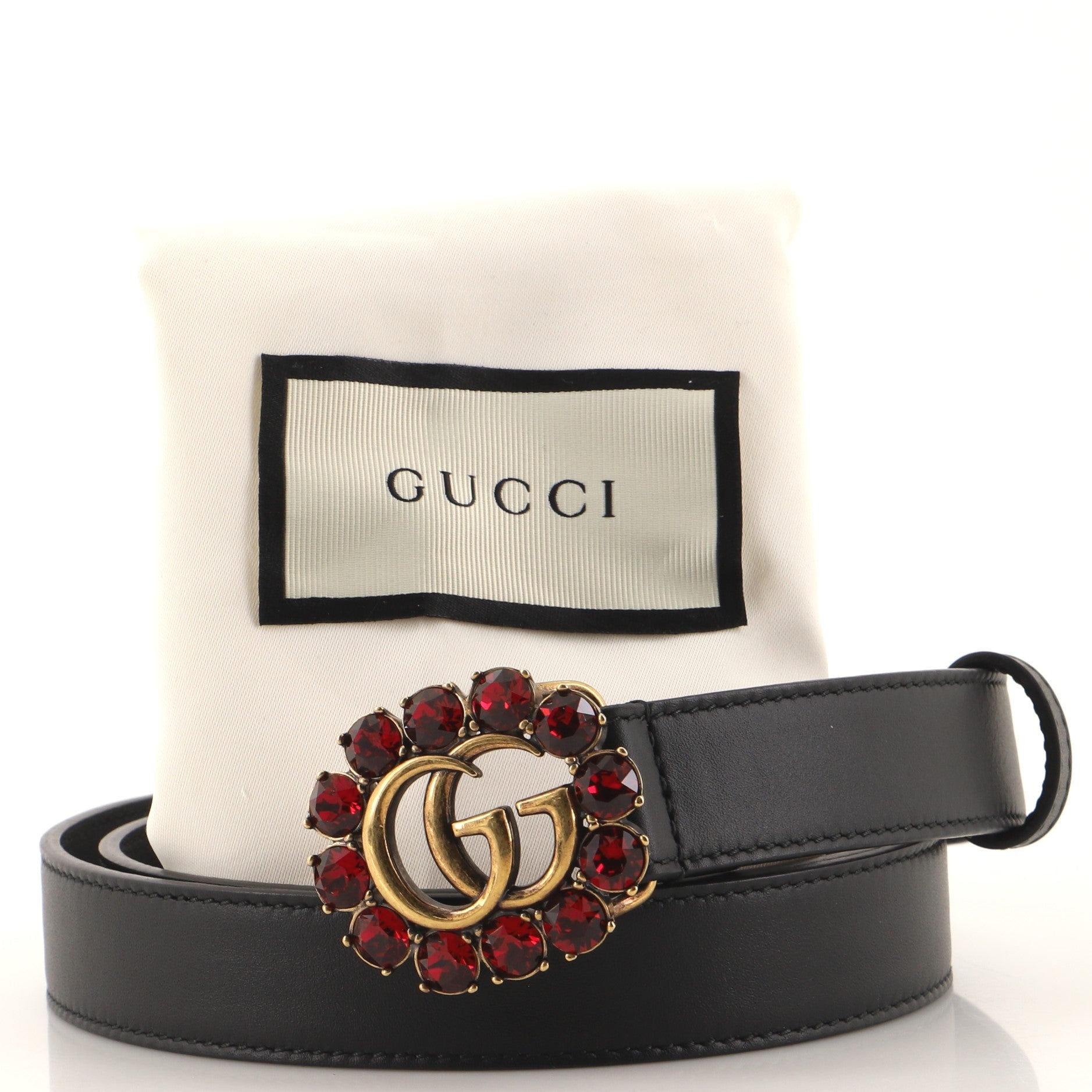 Crystal Around GG Belt Leather Thin 95