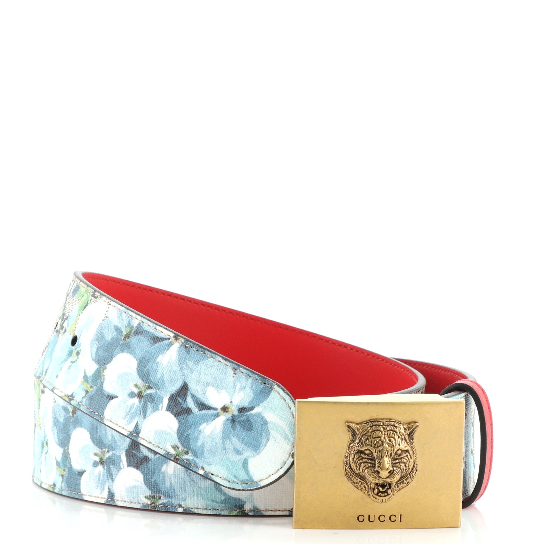 Animalier Plaque Belt Blooms Print GG Coated Canvas Wide 80