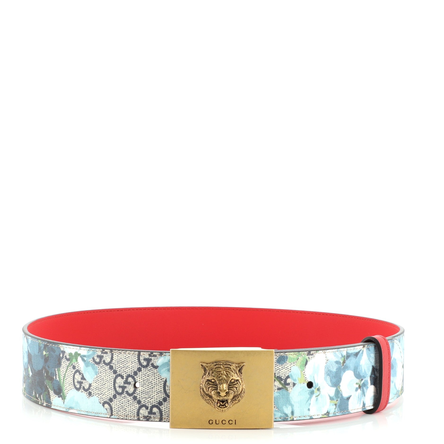 Animalier Plaque Belt Blooms Print GG Coated Canvas Wide 80