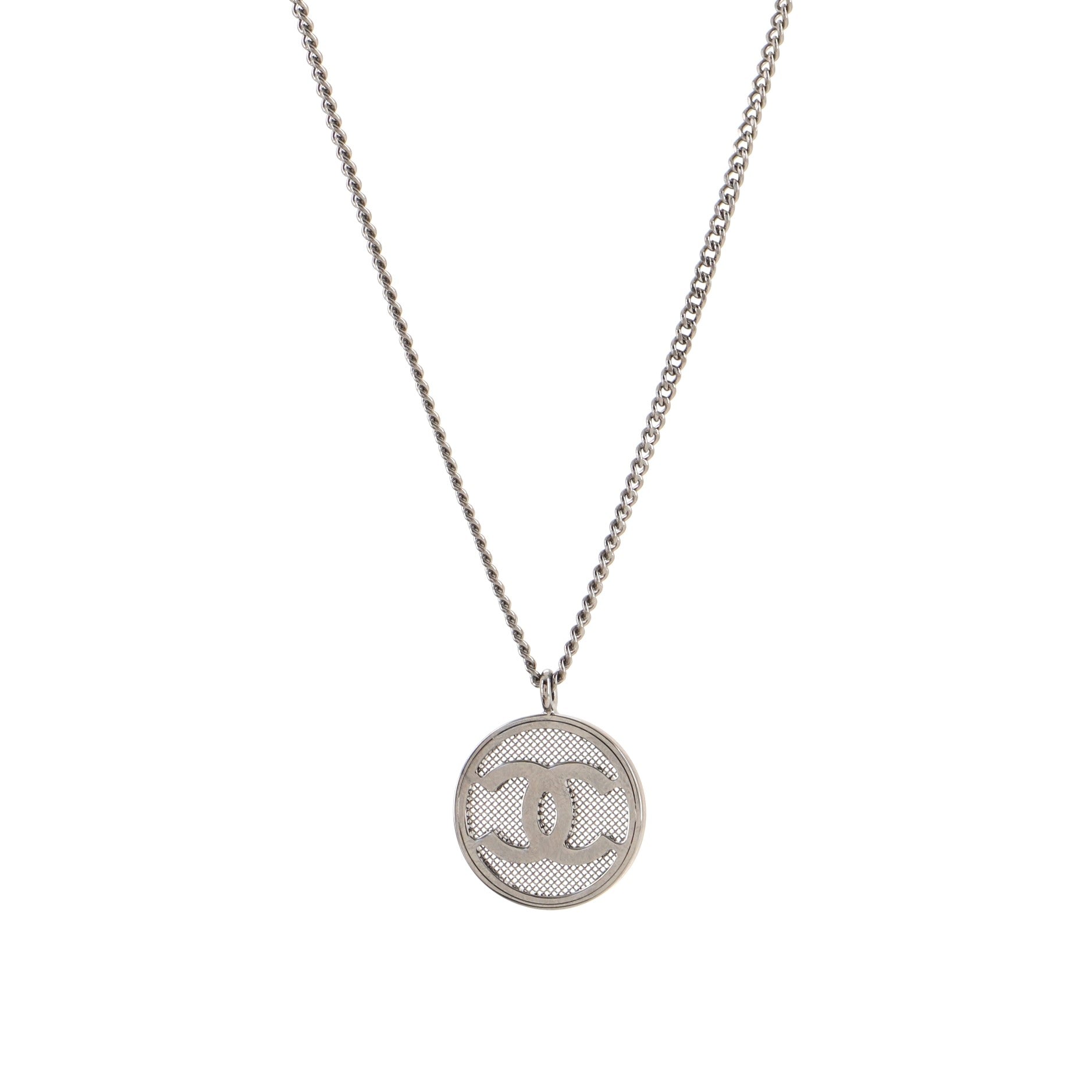 Round CC Tag Pendant Necklace Metal