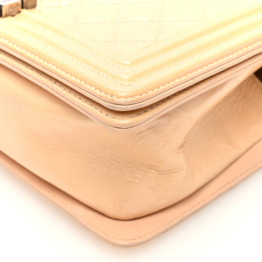 Patent Quilted Medium Boy Flap Beige