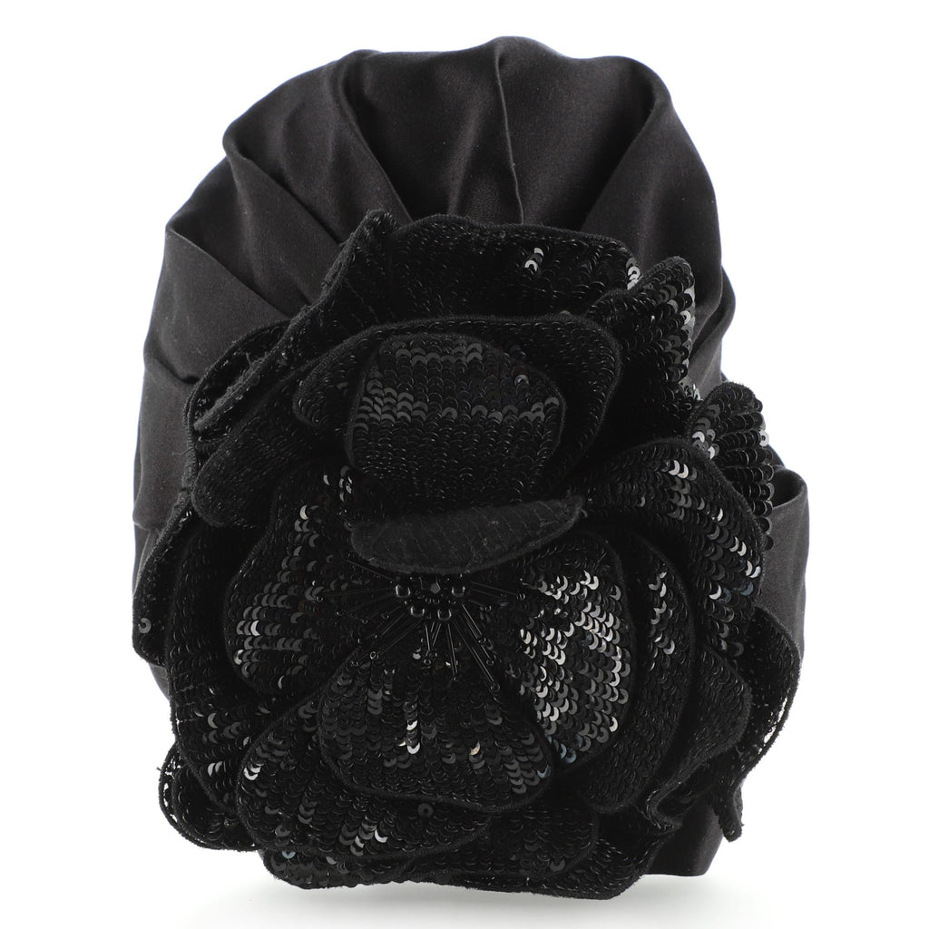 Flower Turban Hat Silk with Sequin Embellished Applique XS